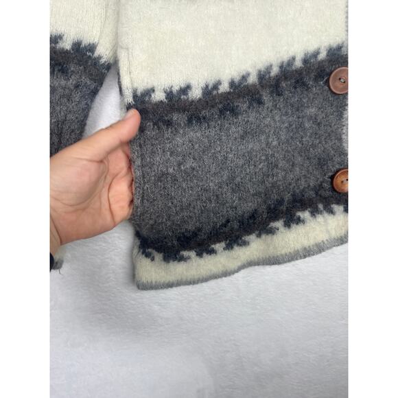 VTG Coldwater Creek Boiled Wool Gray White Coat 90s sz XL Outdoors Fair Isle - Picture 8 of 11
